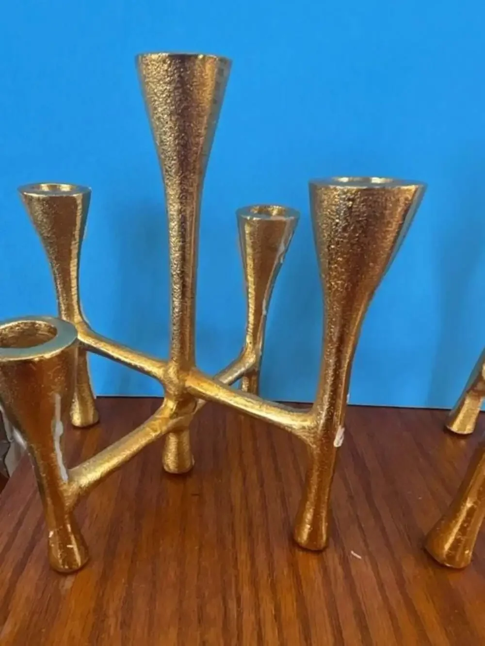 Vintage Brutalist Gold Metal Multi-Taper Candelabra Candle Holder
